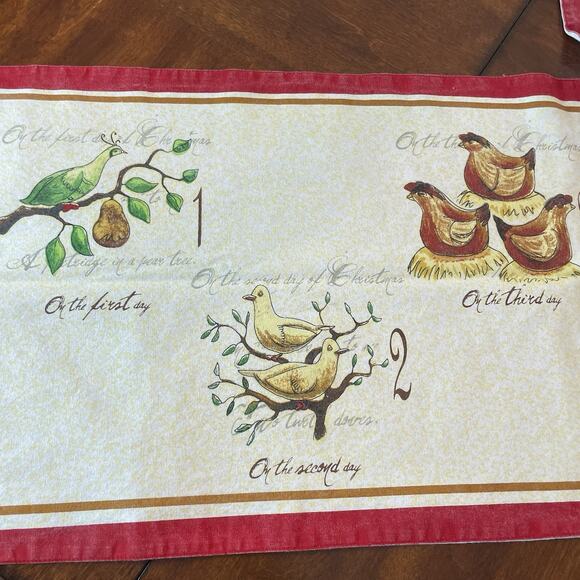 12 Days of Christmas Table Runner 100% Cotton 16"x24" Traditional Holiday Party - Picture 1 of 11